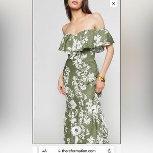 Reformation Baela Linen Dress in Willow